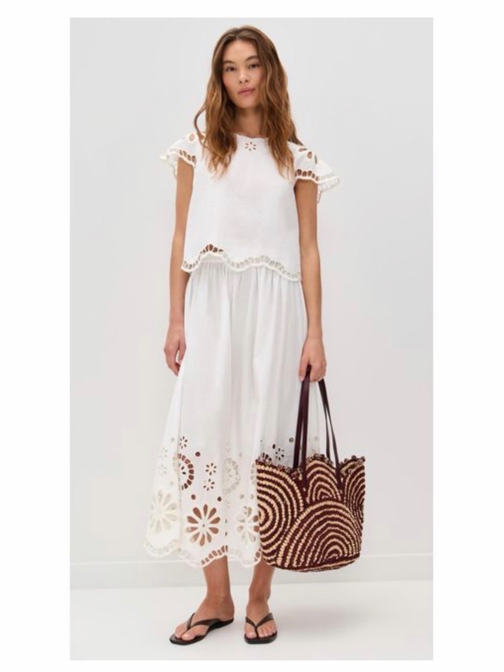 The Great White Super bloom Eyelet Midi Skirt - Sz 2 - NWT